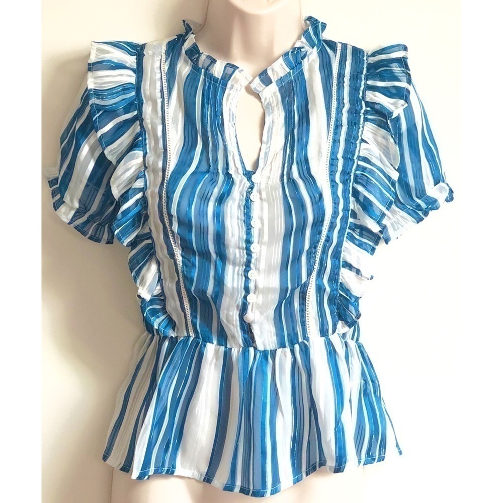 🆕 Wishing Waves peplum striped ruffle blouse top